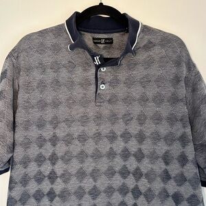 Haggar Golf Men's Argyle Diamond Gray Blue Short Sleeve Polo Shirt Large Vintage